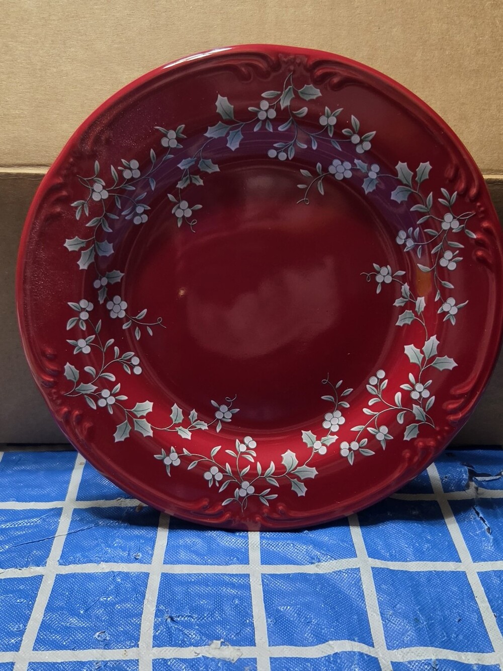 Pfaltzgraff Red Salad Plate with Silver WinterBerry Pattern, Christmas